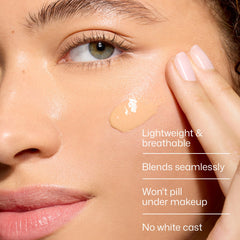 EltaMD UV Clear tinted sunscreen texture shows light, non-greasy finish