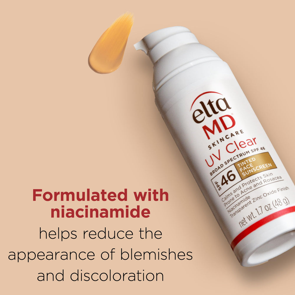 EltaMD UV Clear tinted sunscreen layered under makeup for a smooth base.