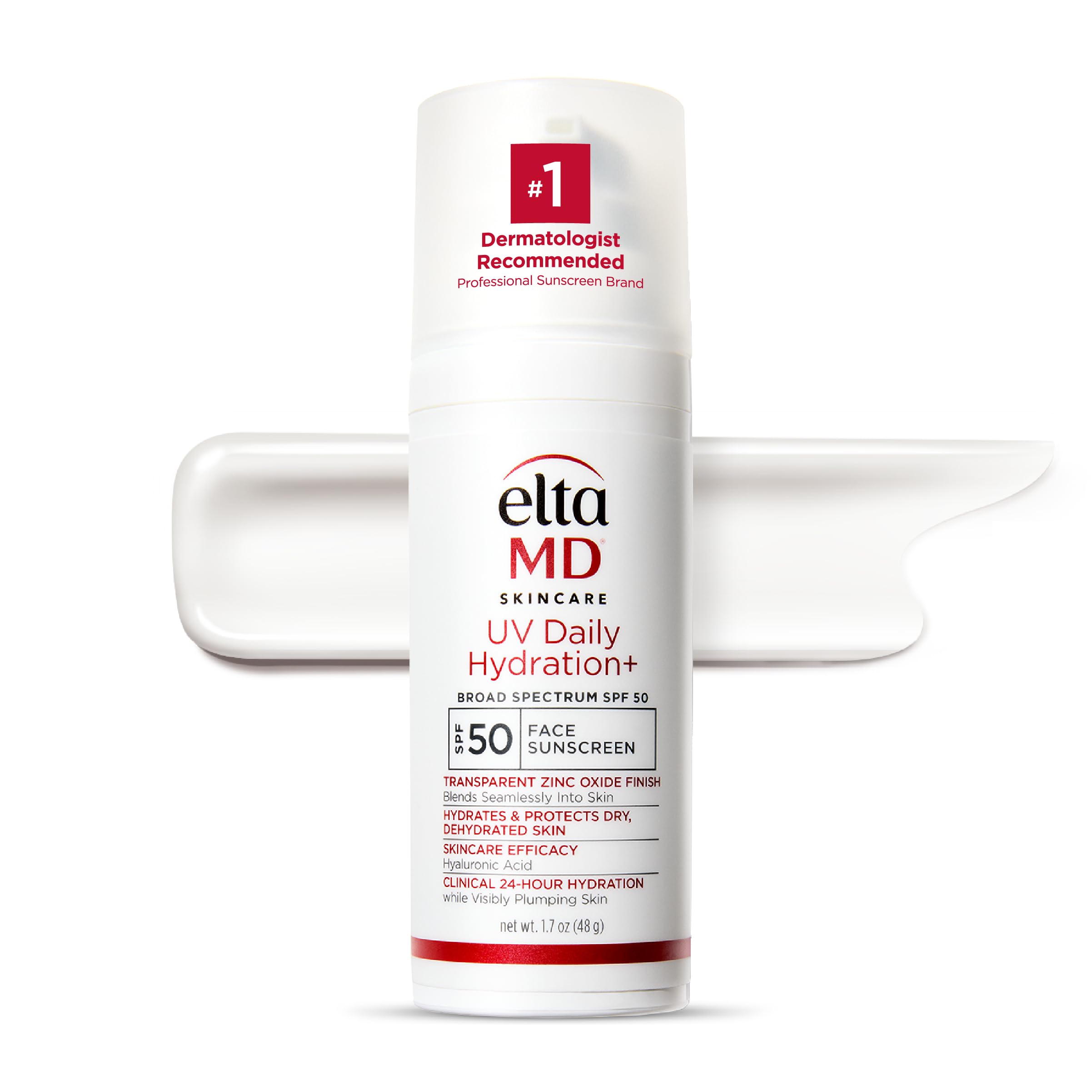 EltaMD UV Daily Hydration+ SPF 50 bottle front highlighting hydration for daily use.