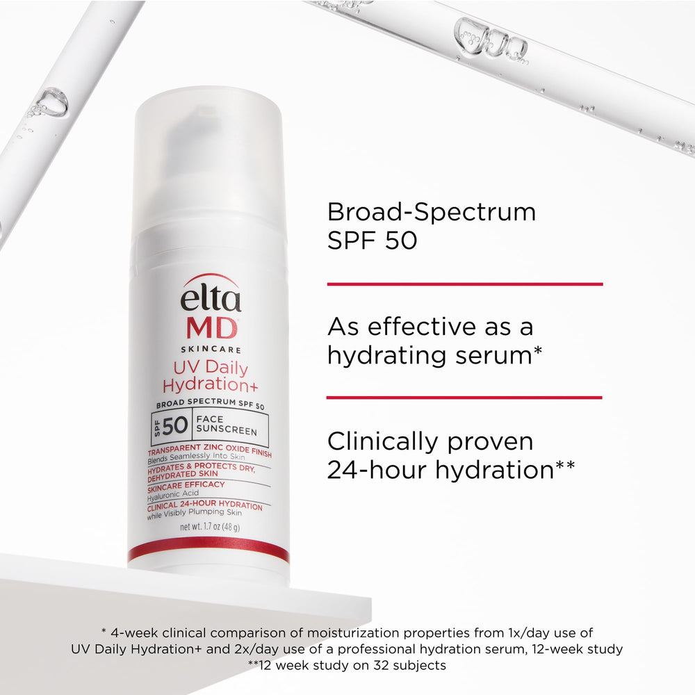 EltaMD UV Daily Hydration+ SPF 50 bottle with retail packaging.