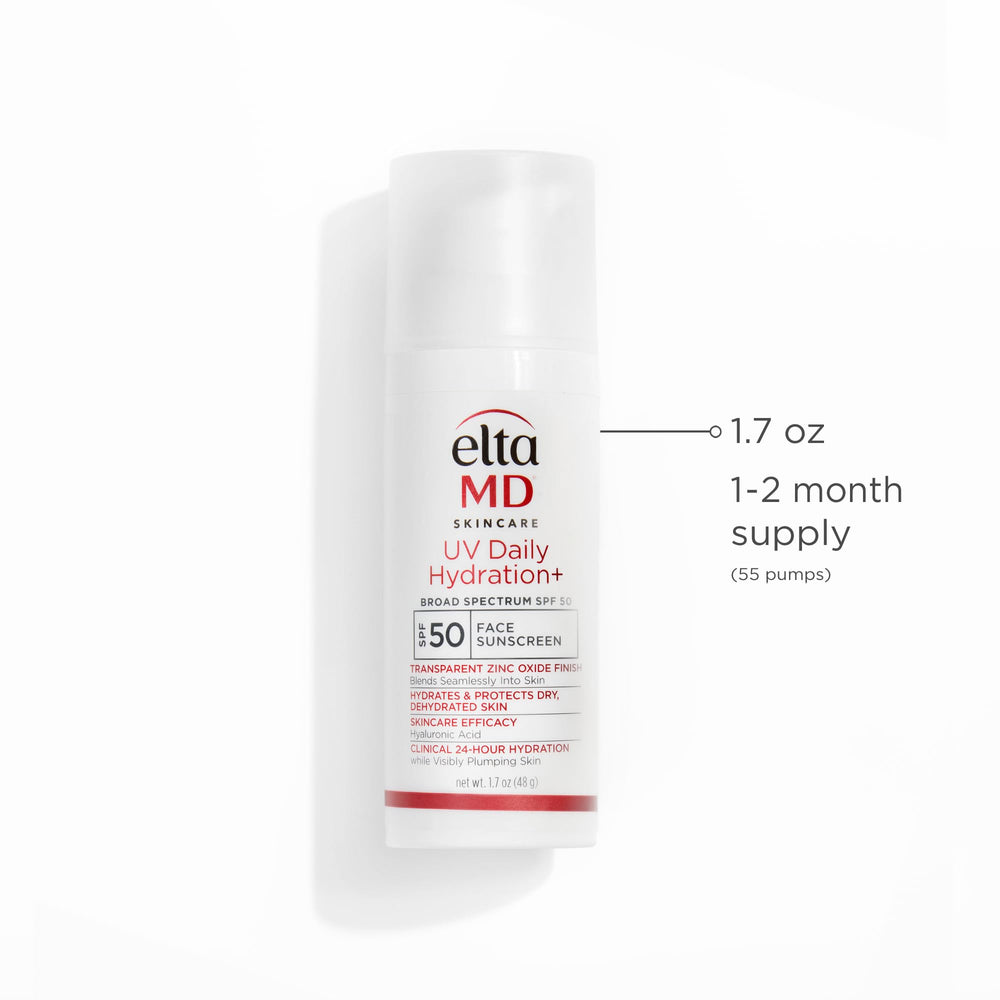 EltaMD UV Daily Hydration+ SPF 50 translucent formula on skin.