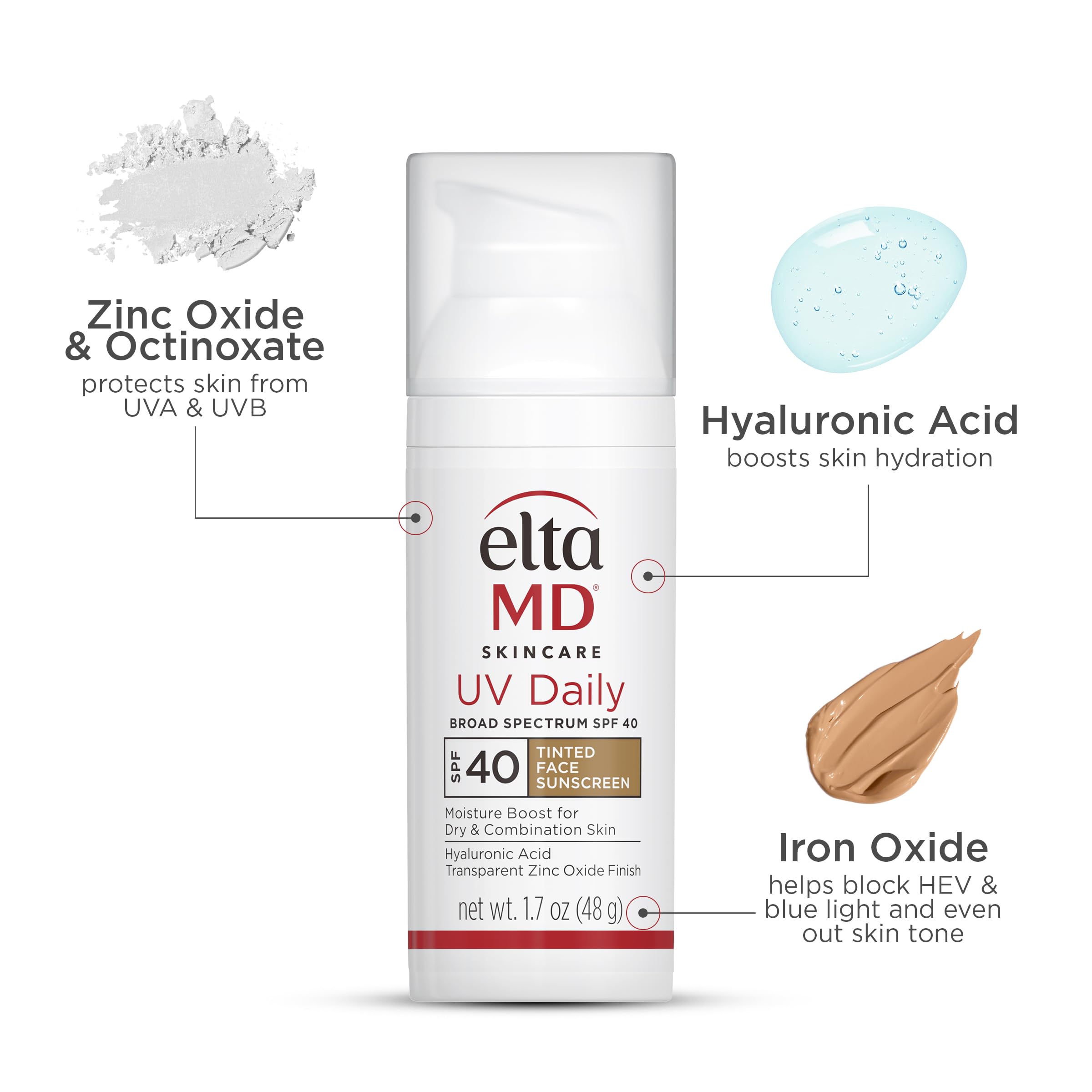 EltaMD UV Daily sheer tint swatch on skin shows color blend and coverage.