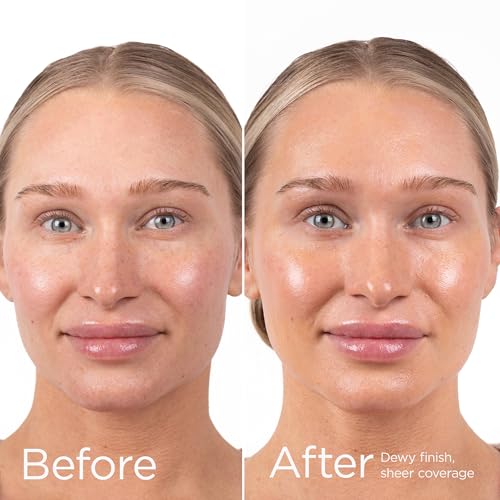 EltaMD UV Daily tinted under makeup application demonstrates a natural base.