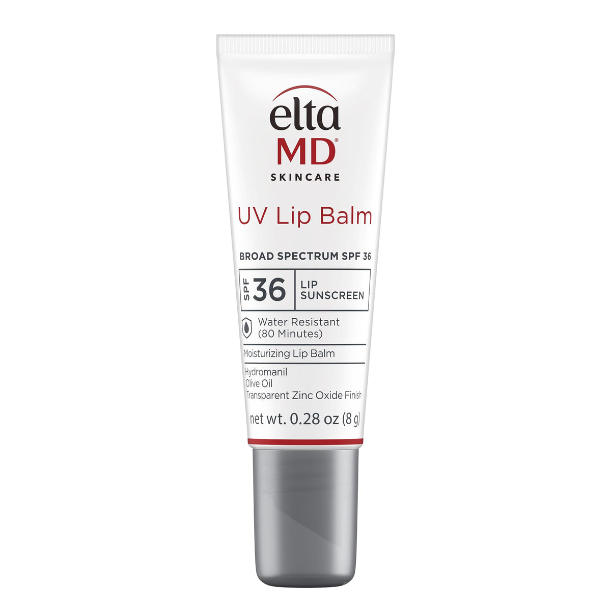 EltaMD UV Lip Balm SPF 30 tube provides sun protection and lip hydration.