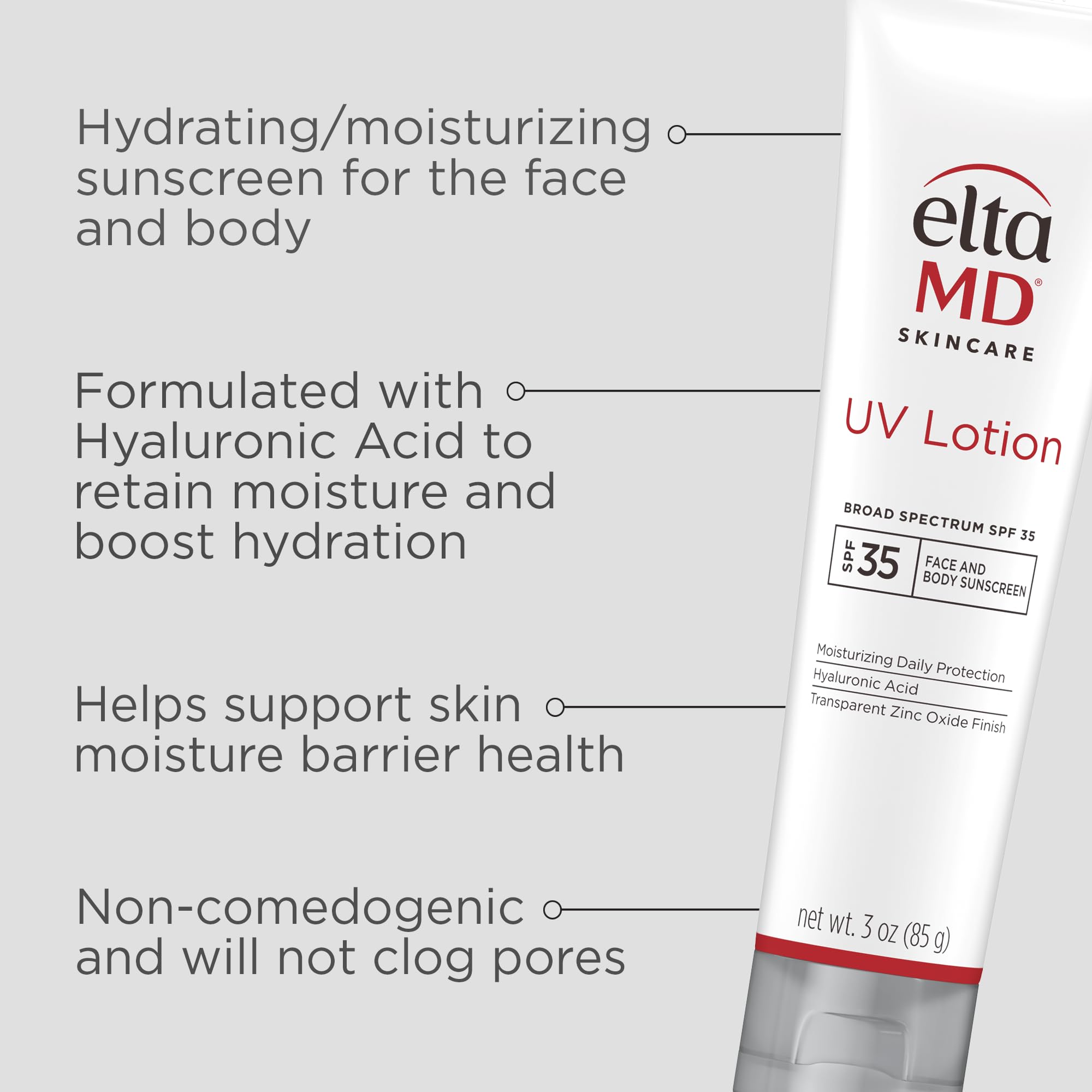 EltaMD UV Lotion being spread on skin, highlighting hydration and smooth absorption.