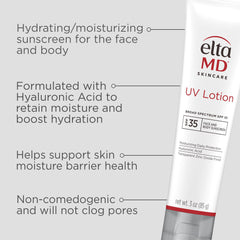 EltaMD UV Lotion being spread on skin, highlighting hydration and smooth absorption.