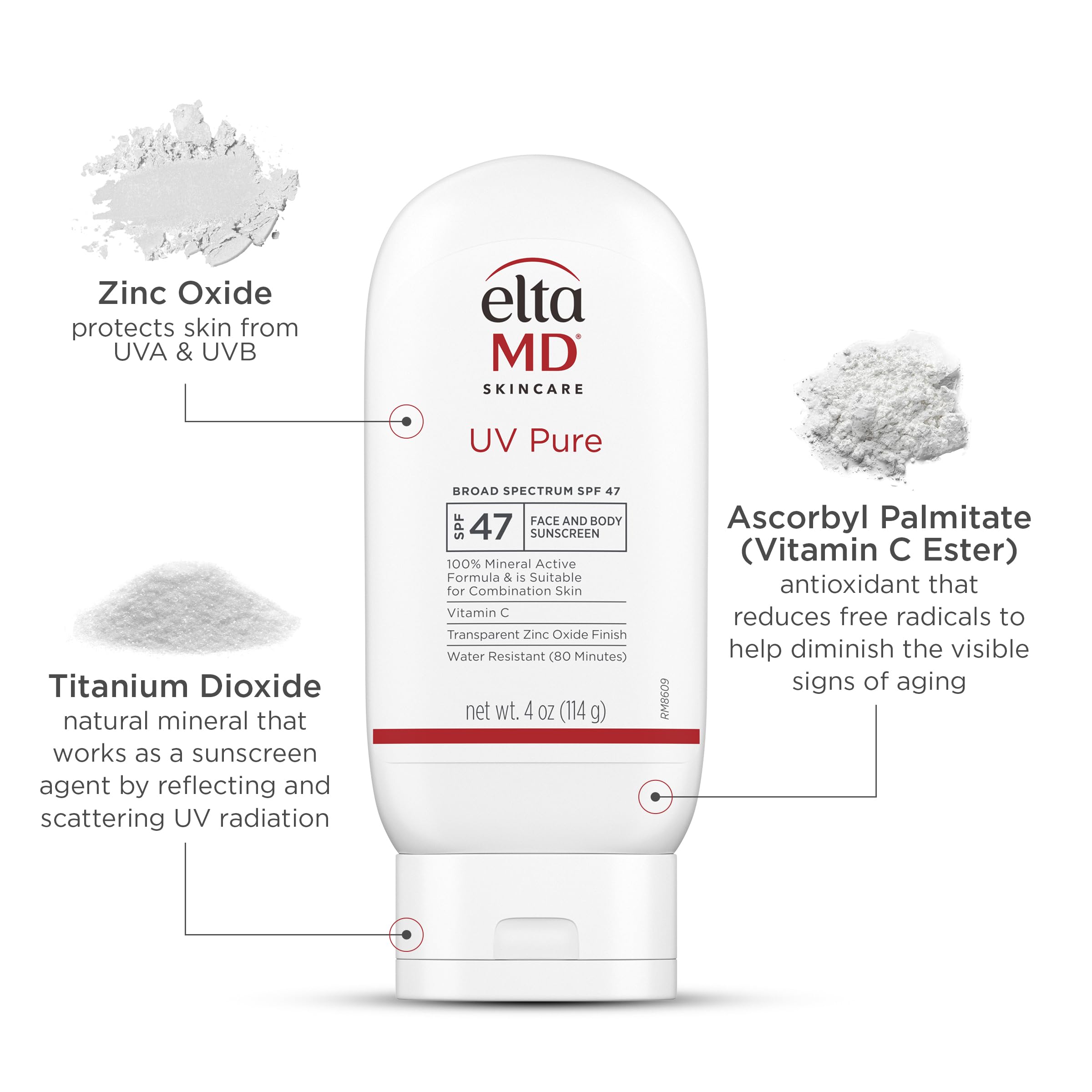 Mineral zinc oxide protection applied on skin by EltaMD UV Pure.
