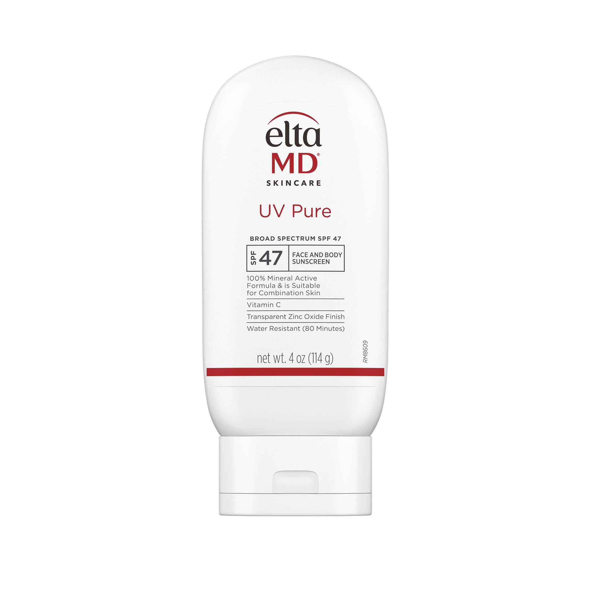 EltaMD UV Pure sunscreen bottle showing mineral protection for face and body.