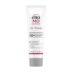 EltaMD UV Sheer sunscreen tube front view showing SPF 50+ and oil-free performance.