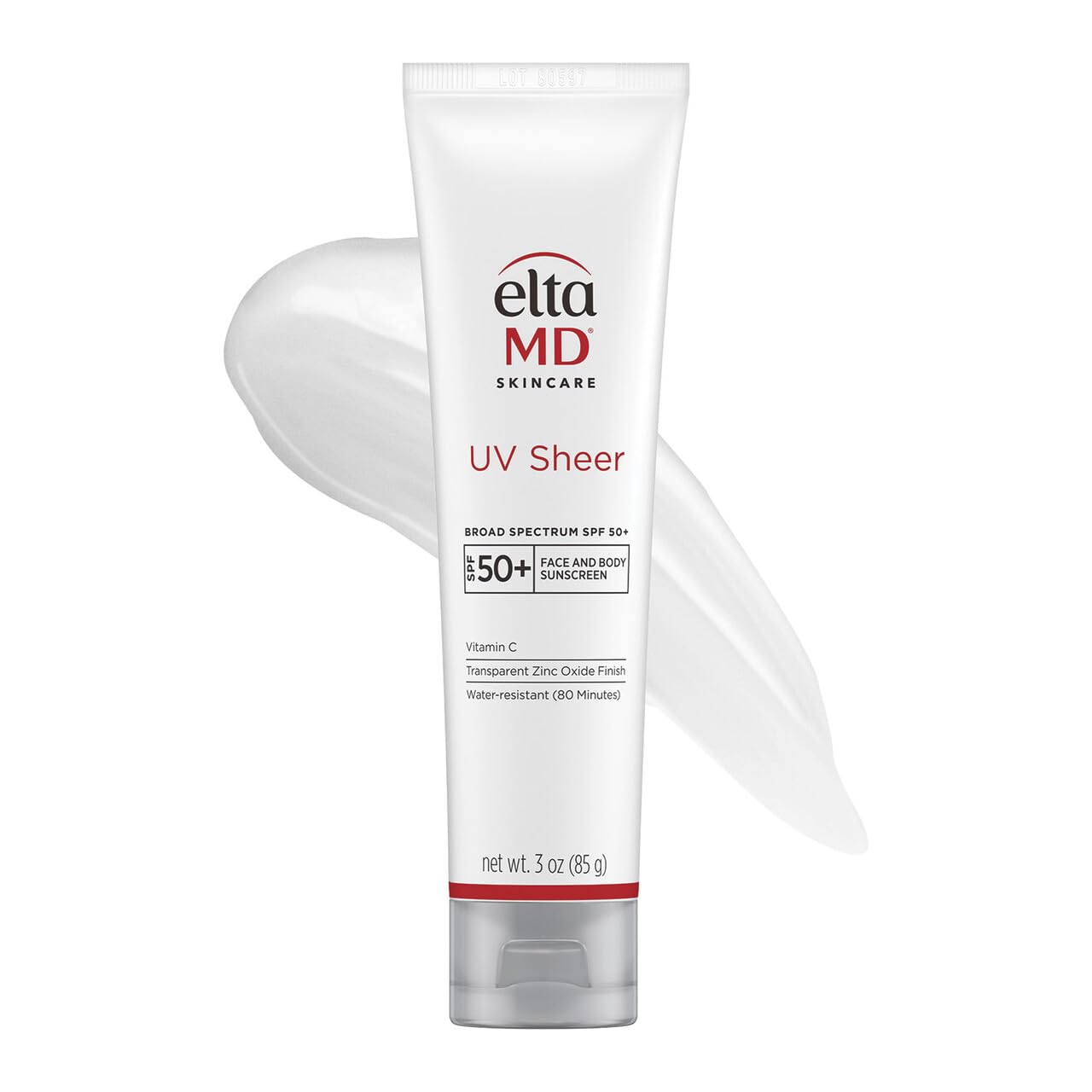 EltaMD UV Sheer face sunscreen tube front view for daily SPF 50+ protection.