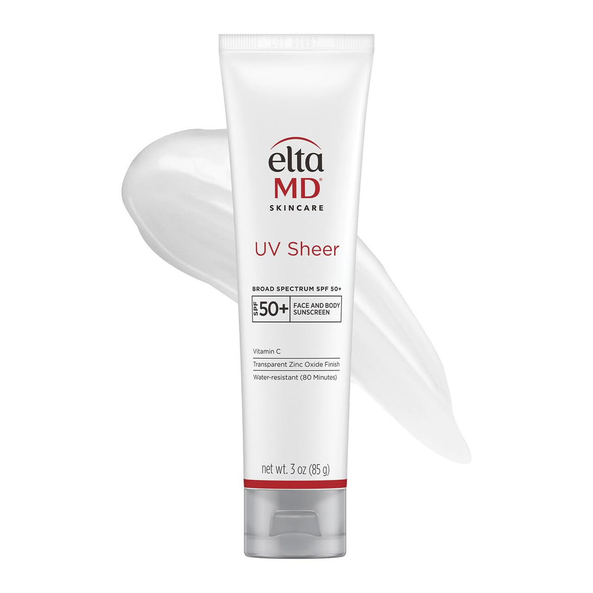 EltaMD UV Sheer face sunscreen tube front view for daily SPF 50+ protection.