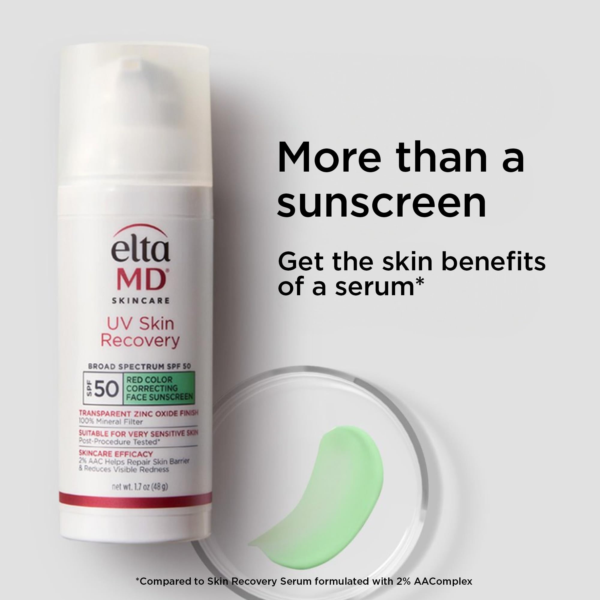 EltaMD UV Skin Recovery Green Tint shows no white cast on skin