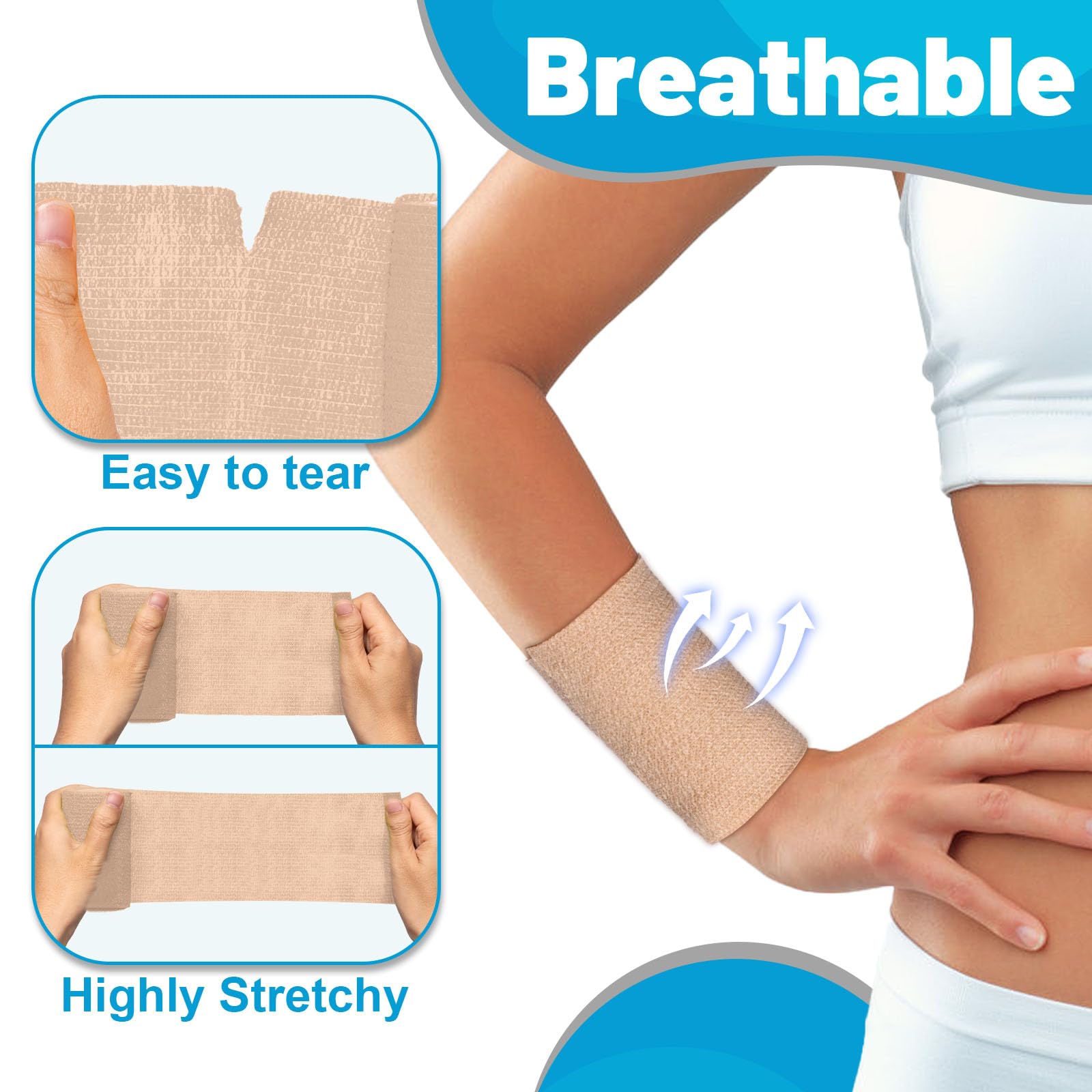 Wrist/Elbow wrap with Elzrghs cohesive wrap for secure, tool-free application.