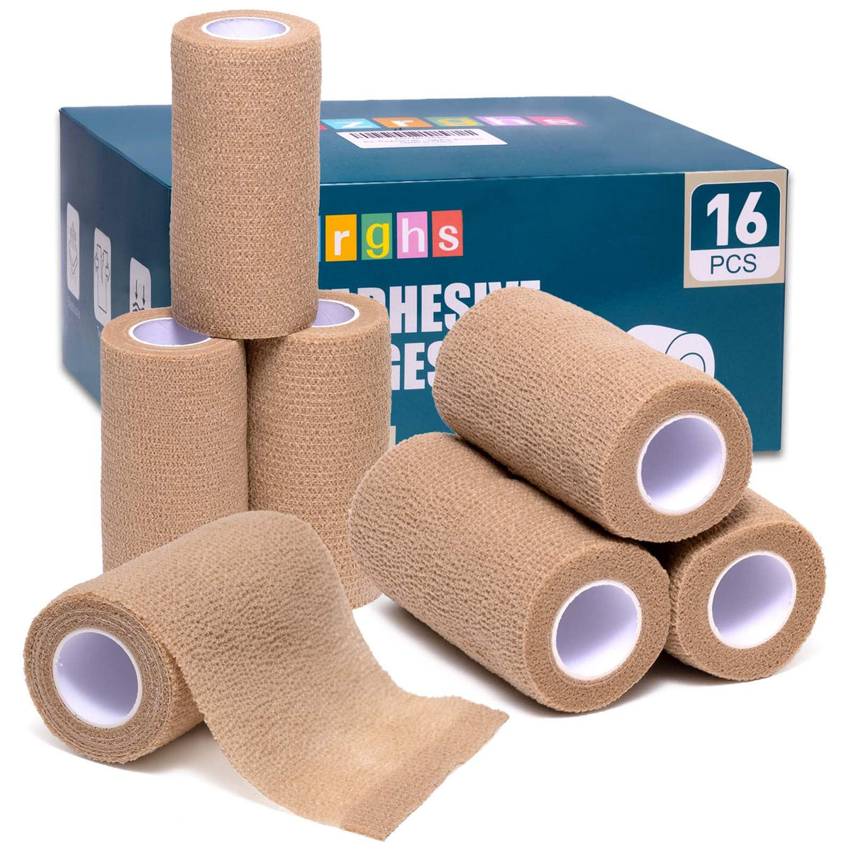 Elzrghs self-adhesive bandage wrap box with 16 rolls, ready for quick wraps.