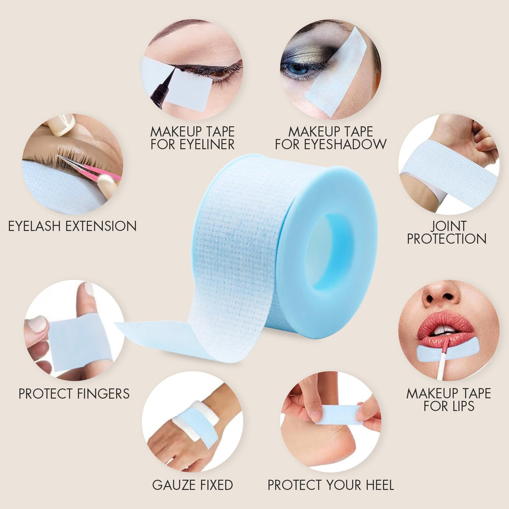 Embagol blue lash tape in use provides steady isolation during extensions.
