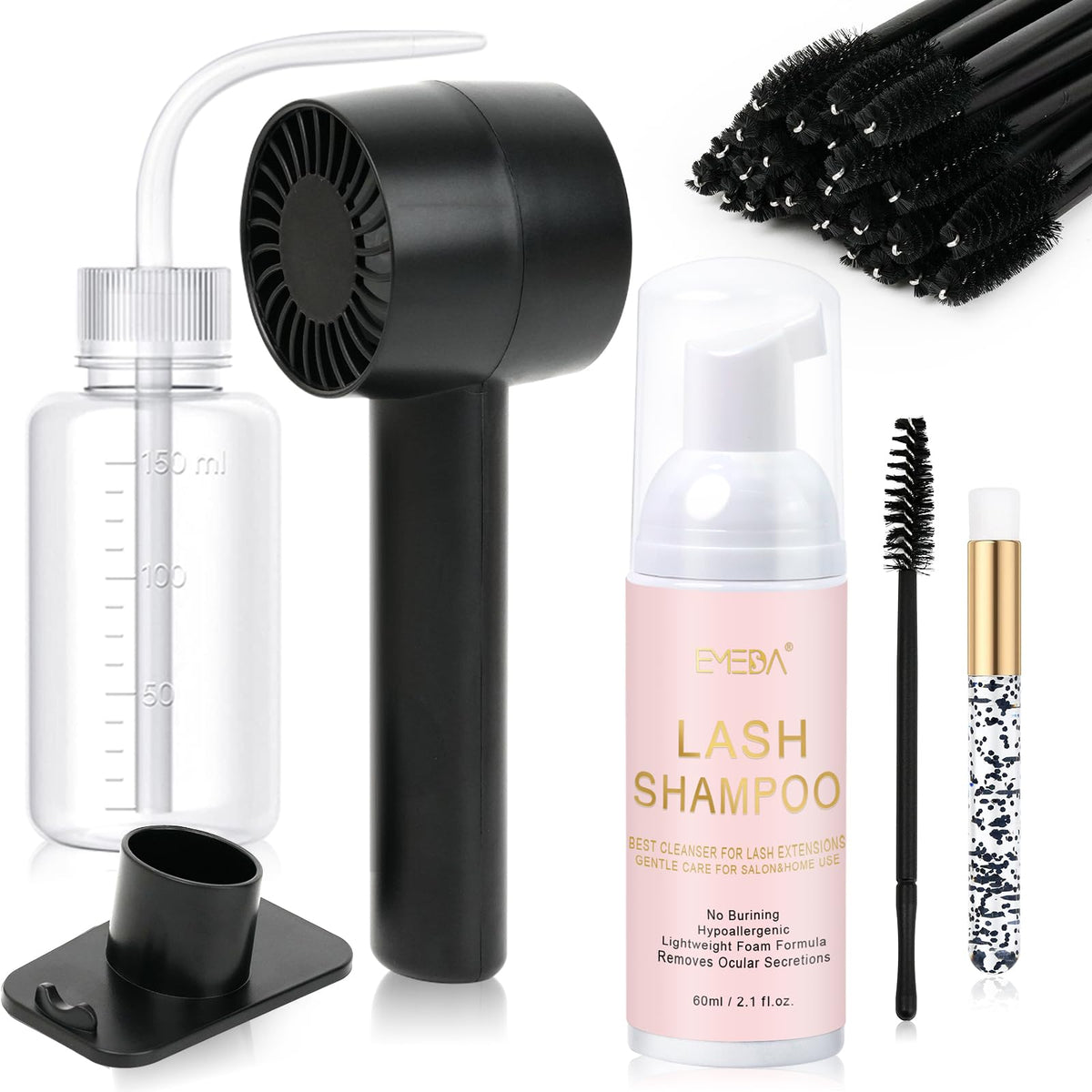 EMEDA lash shampoo kit with mini fan for fast at-home eyelash cleaning