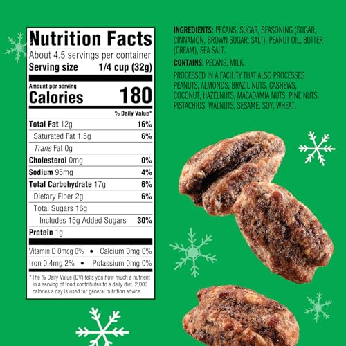 Emerald Cinnamon Toffee Pecans bag back view showing 5 oz packaging