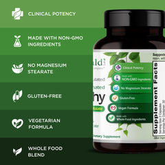 Emerald Labs B-Healthy label details emphasizing vegan, allergen-free formulation