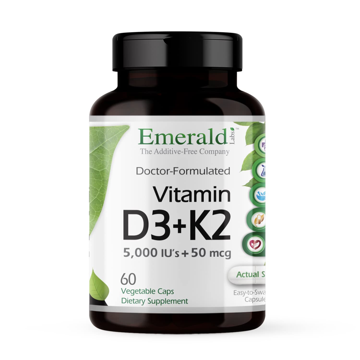 Emerald Labs Vitamin D3+K2 bottle with capsules for bone health