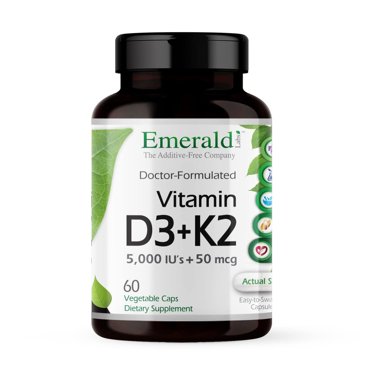 Emerald Labs Vitamin D3+K2 bottle with capsules for bone health