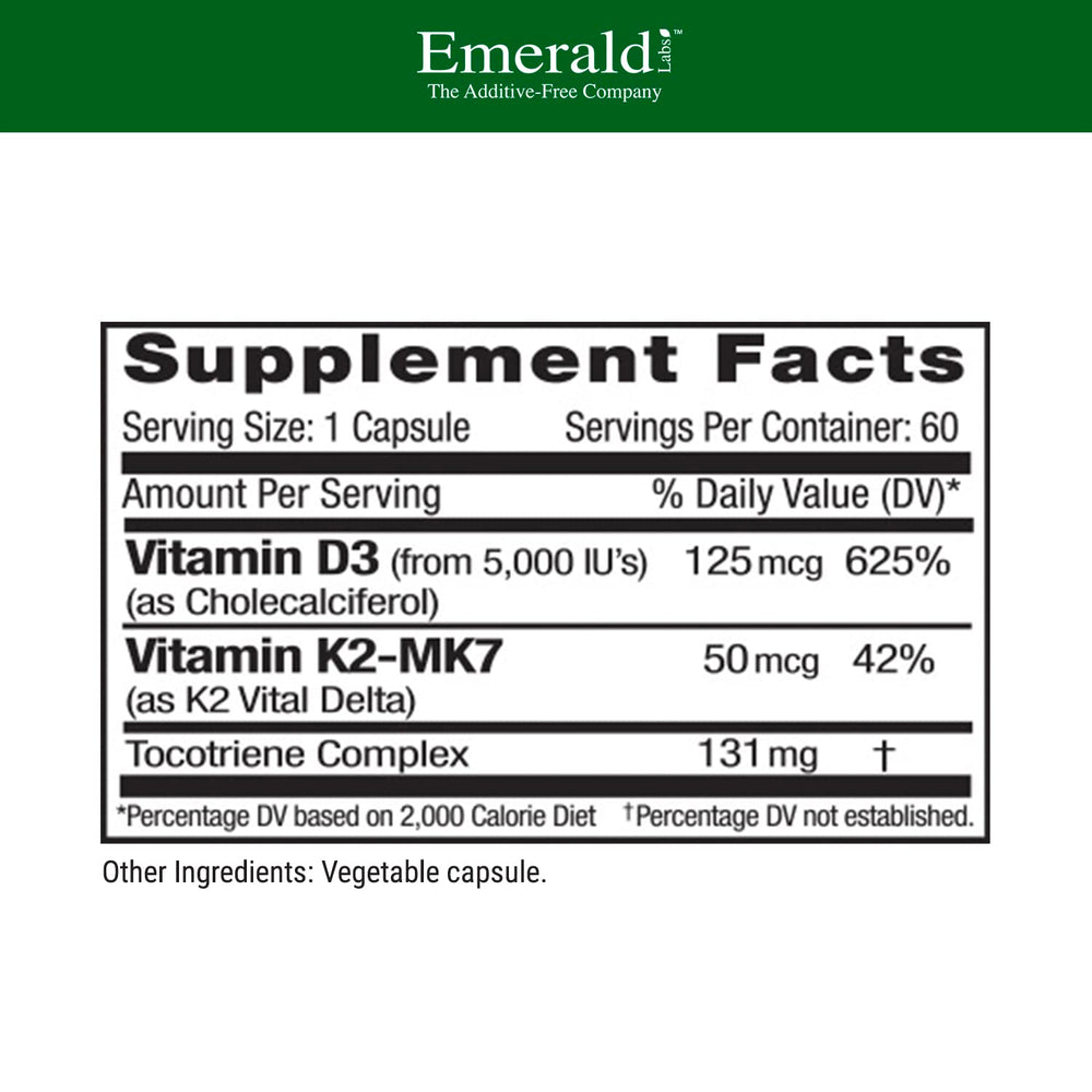 Emerald Labs Vitamin D3+K2 capsules close-up showing texture for daily support
