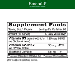 Emerald Labs Vitamin D3+K2 capsules close-up showing texture for daily support
