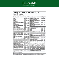 Emerald Labs Women's 45+ bottle label highlighting bone and immune support ingredients.