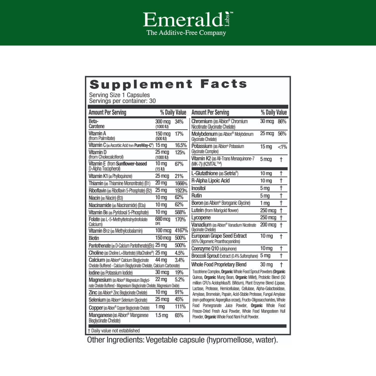 EMERALD LABS Women's 45+ capsules close-up for convenient daily nourishment.
