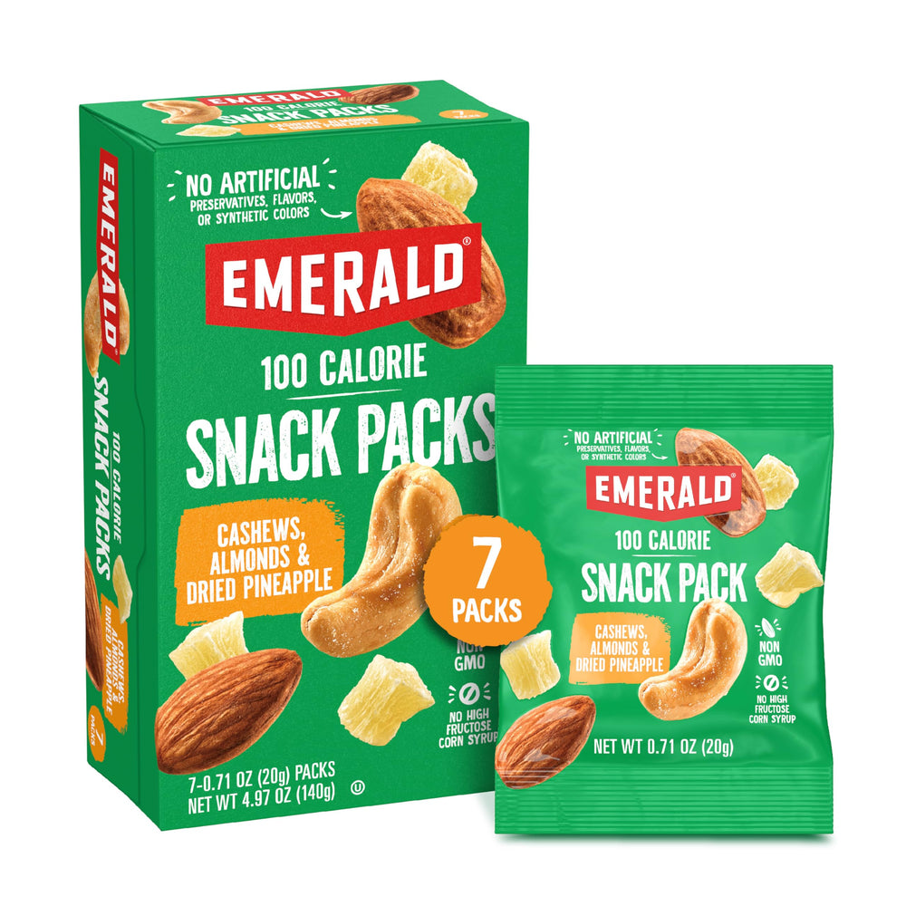 Emerald Nuts cashews and almonds with dried pineapple — seven-pack for on-the-go snacking