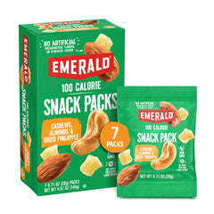 Emerald Nuts cashews and almonds with dried pineapple — seven-pack for on-the-go snacking