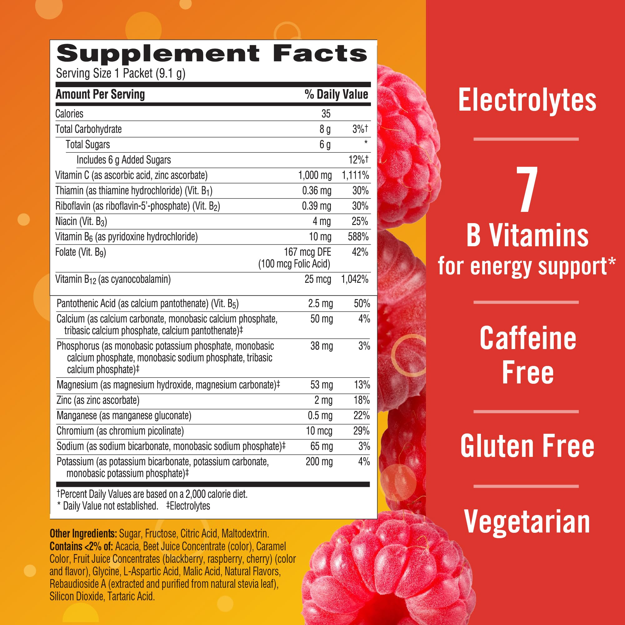 Caffeine-free Emergen-C drink mix suitable for any time of day