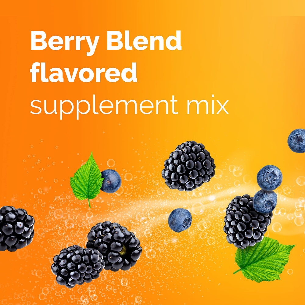 Gluten-free, caffeine-free, vegetarian label on Emergen-C berry mix.