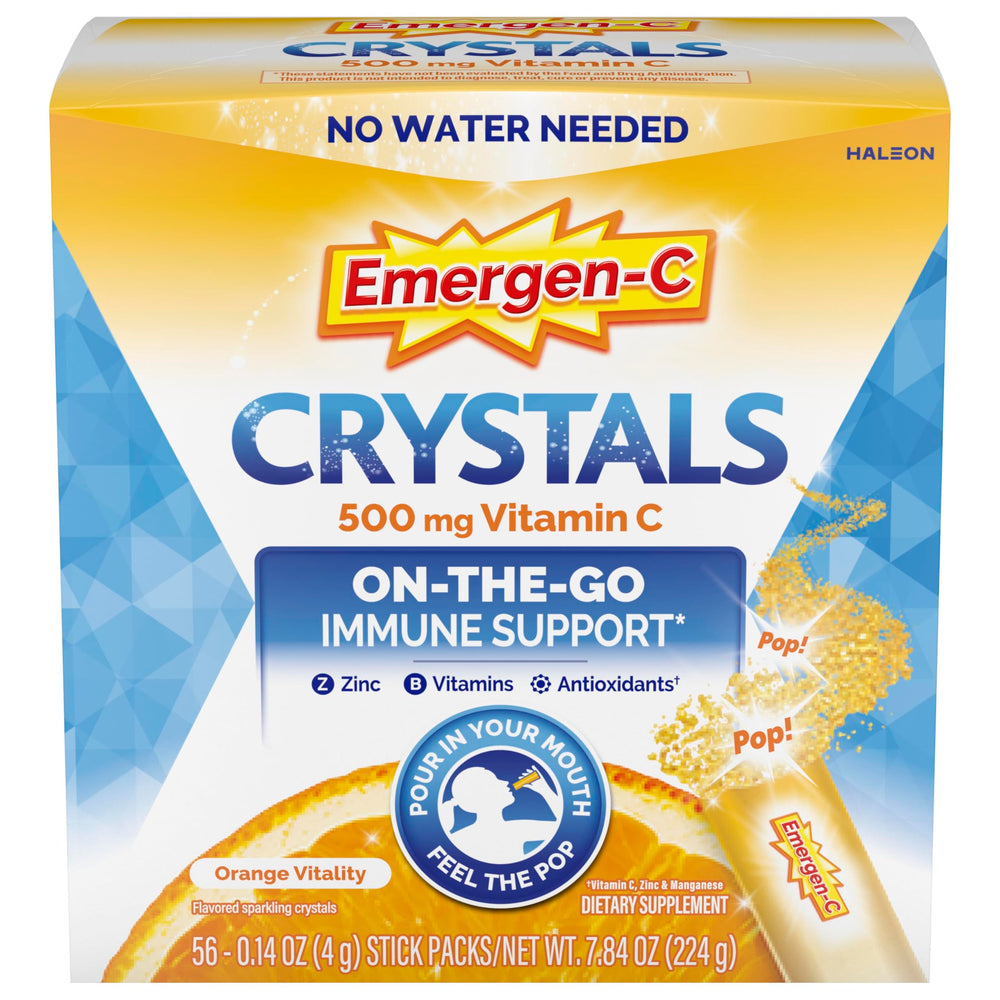 Emergen-C Crystals orange vitality box with 56 sticks for on-the-go immune support