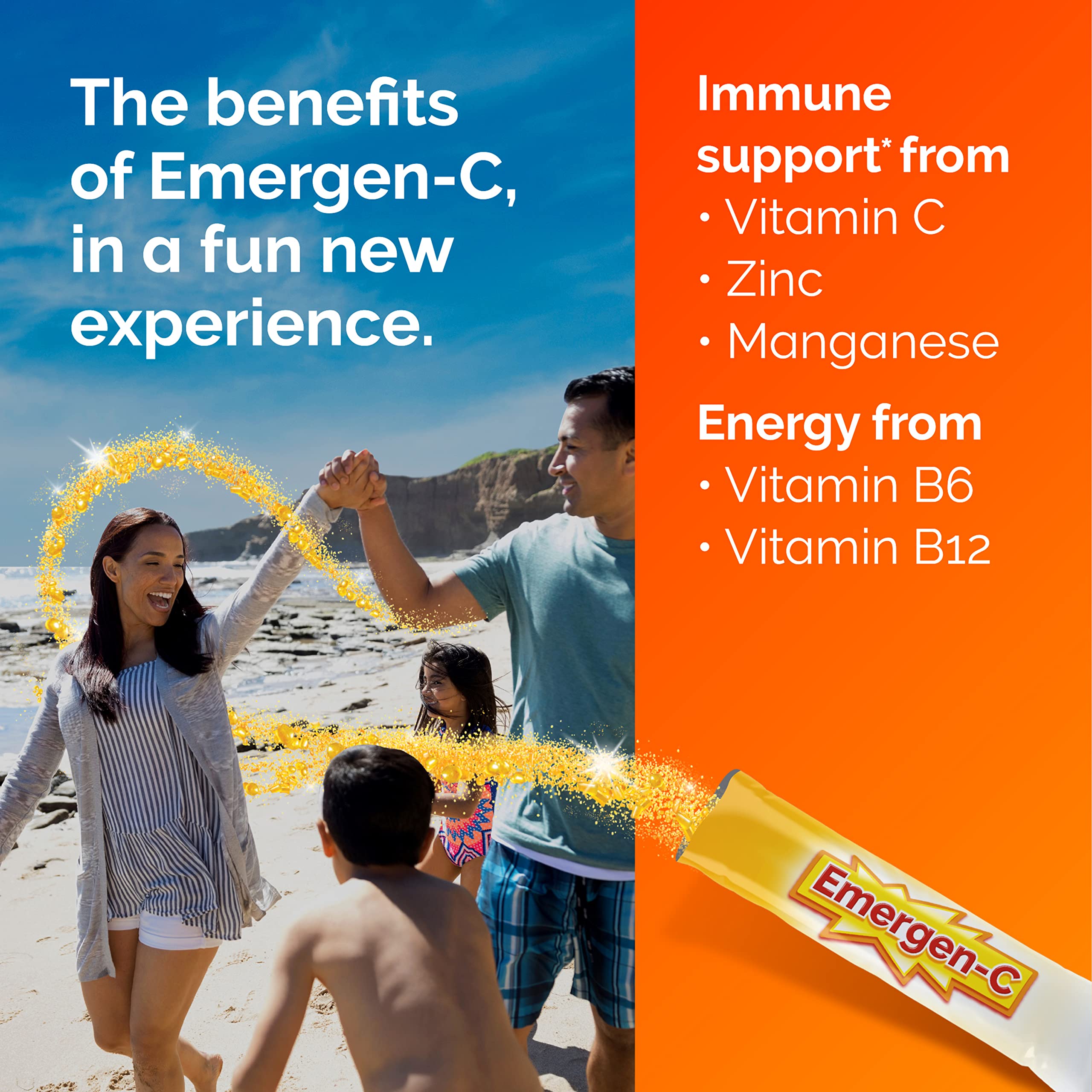 Zinc and manganese icons emphasize antioxidant support in Emergen-C Crystals