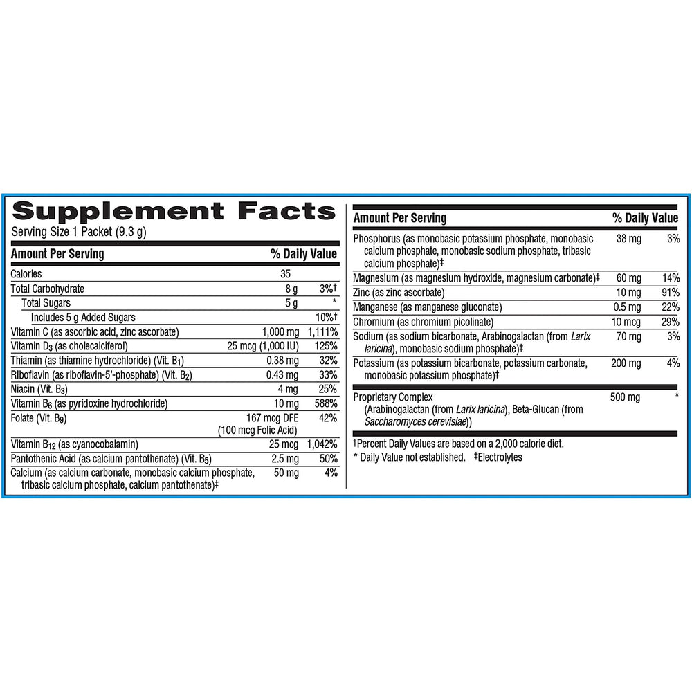 Emergen-C daily-use packets on table for routine