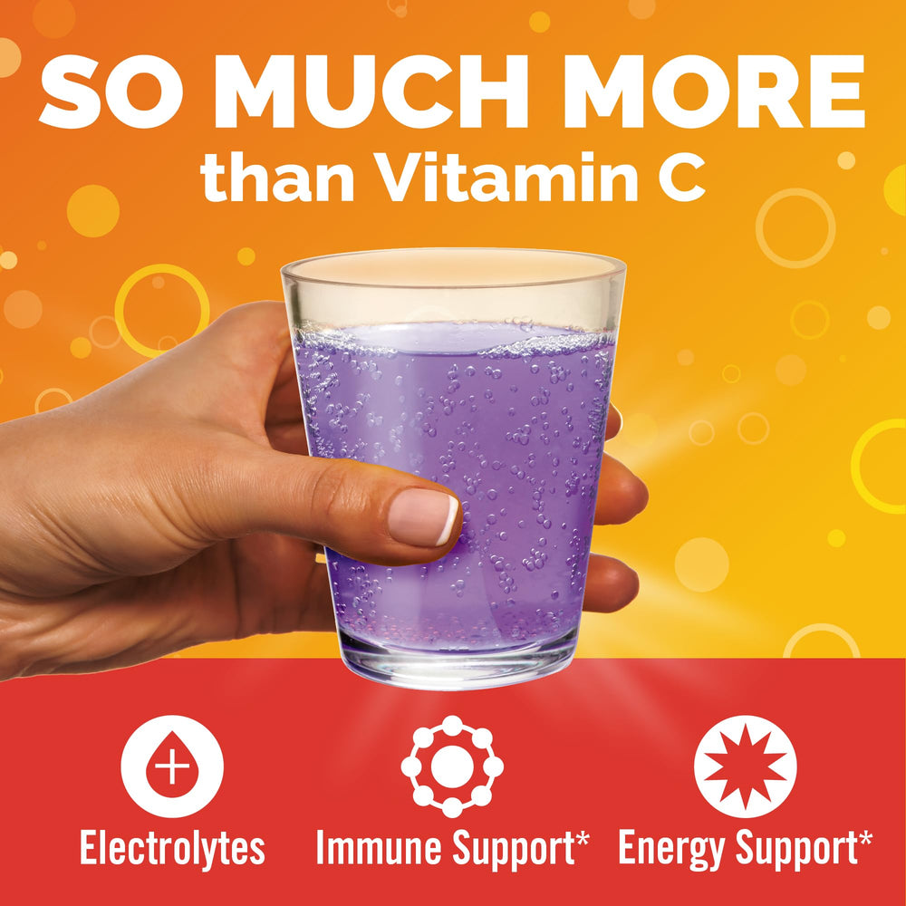 Emergen-C Elderberry bottle with packets suggests on-the-go immune support.