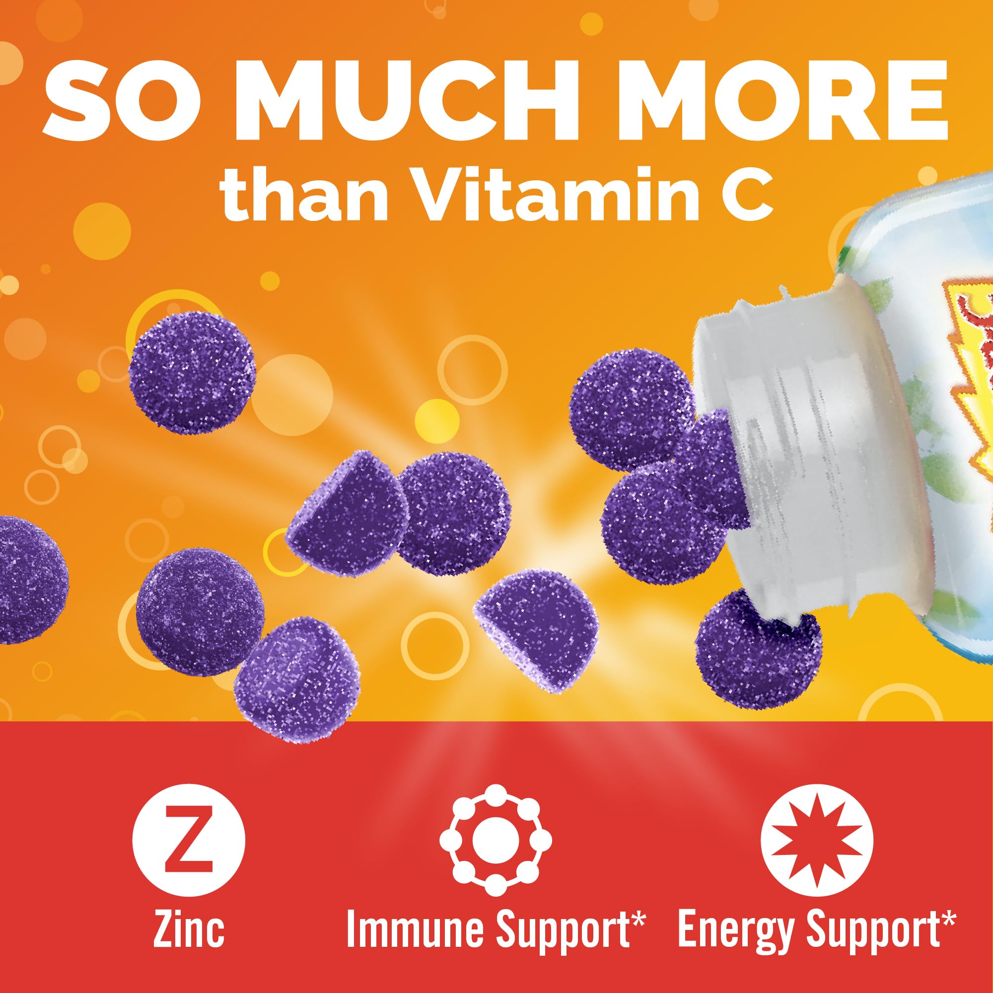 Pouring Emergen-C Elderberry Gummies demonstrates easy on the go use