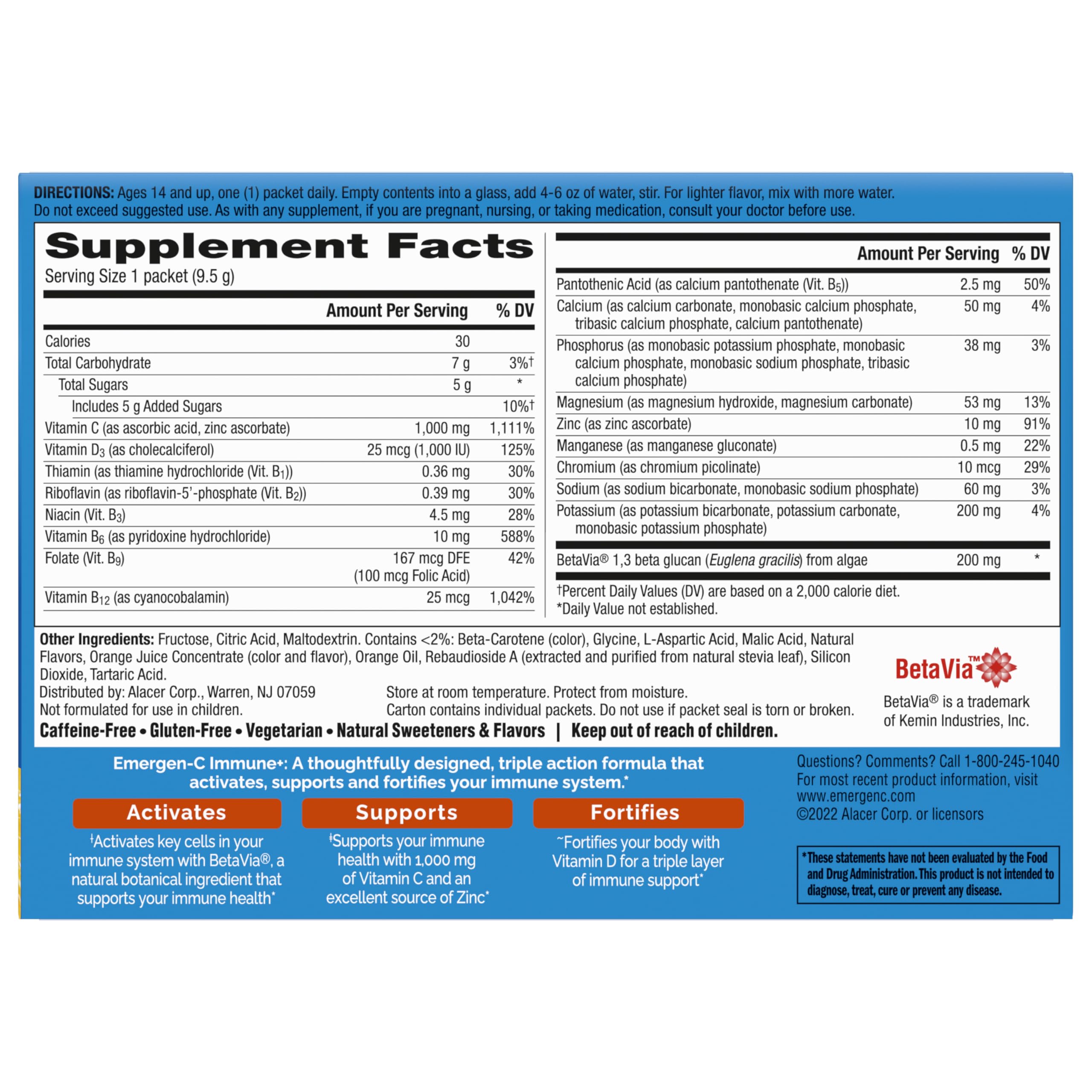 Emergen-C Immune+ 30-day supply box on a kitchen counter