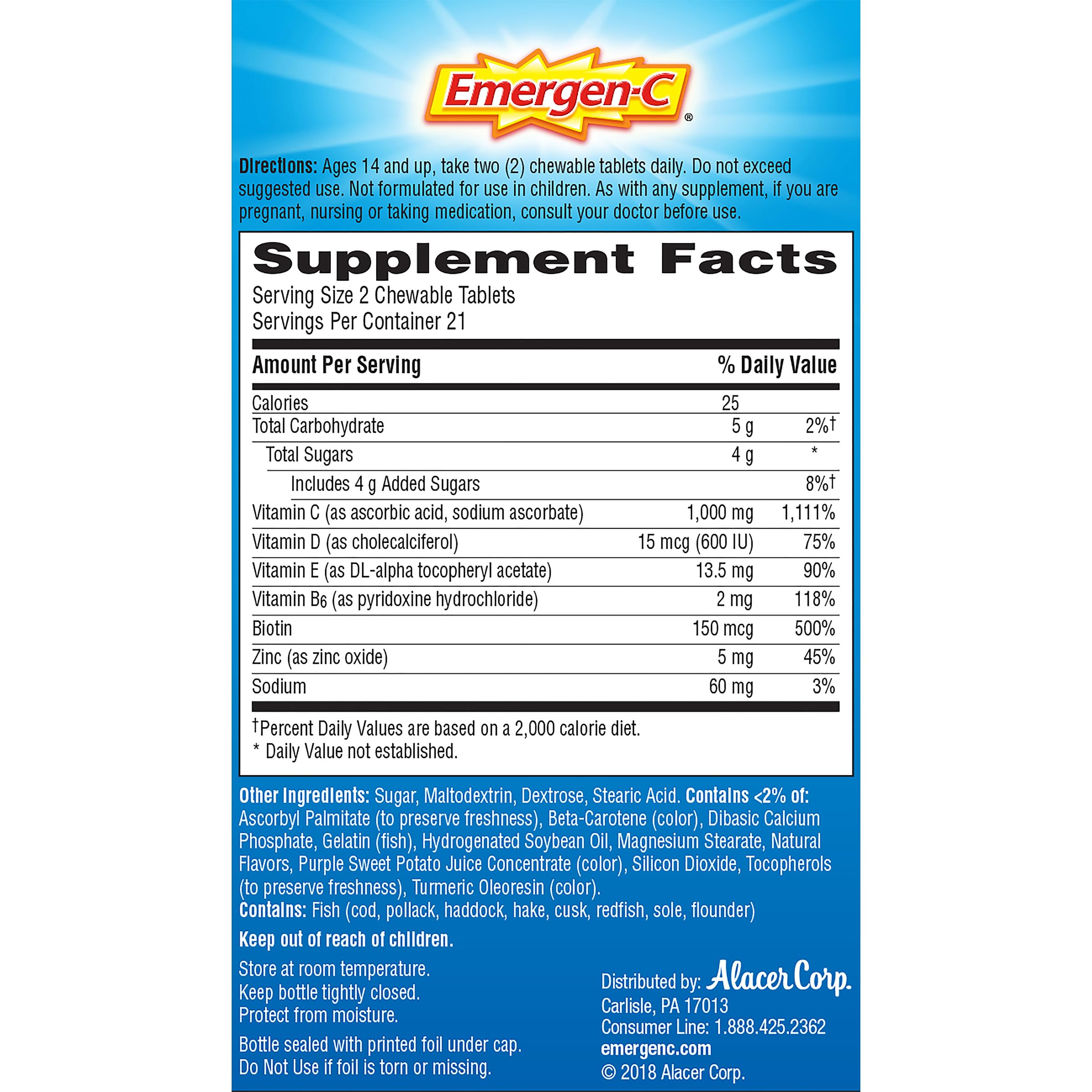Emergen-C Immune+ nutrition facts panel and serving details