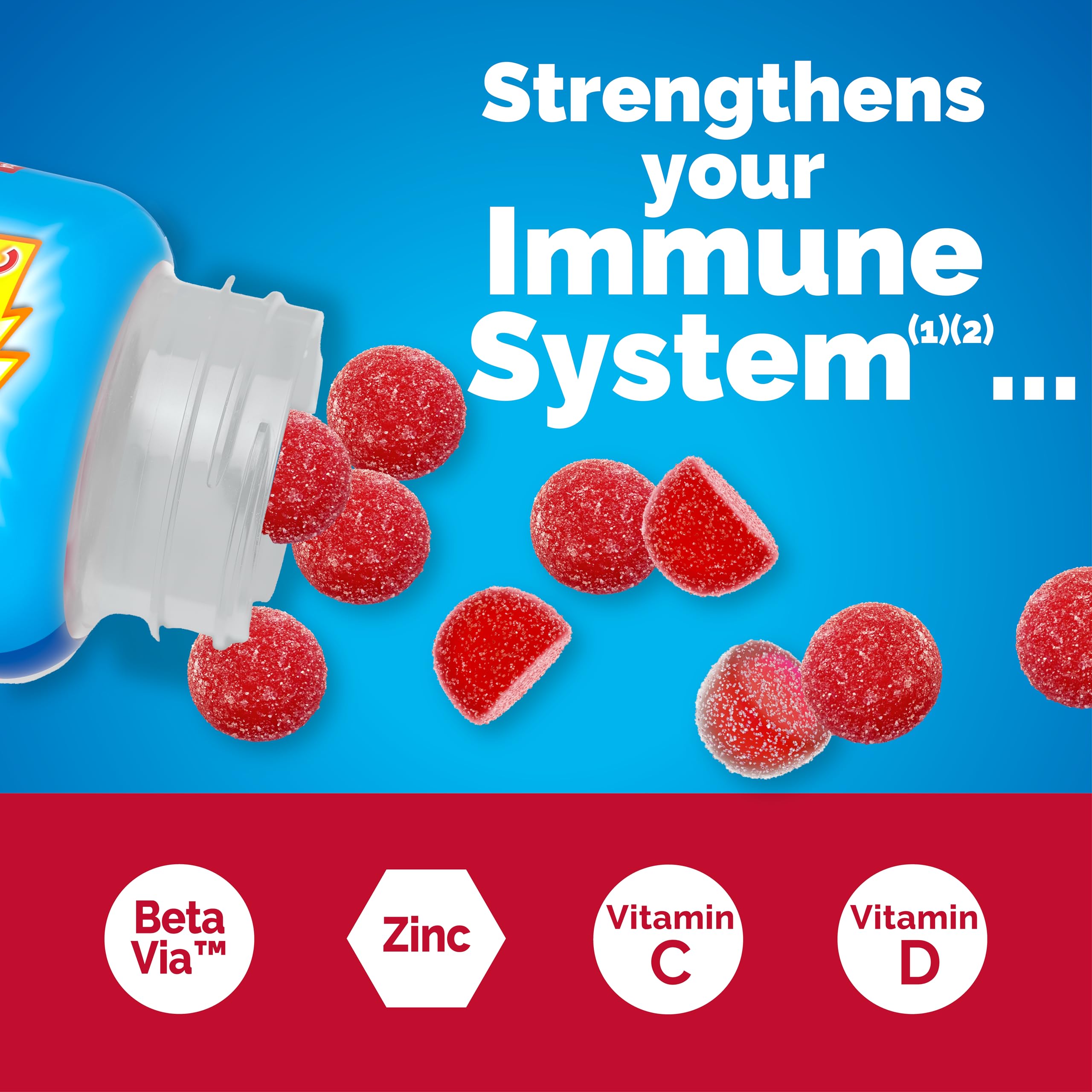 Close-up of raspberry Emergen-C Immune+ gummy highlighting natural flavor for daily wellness.
