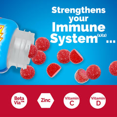 Close-up of raspberry Emergen-C Immune+ gummy highlighting natural flavor for daily wellness.