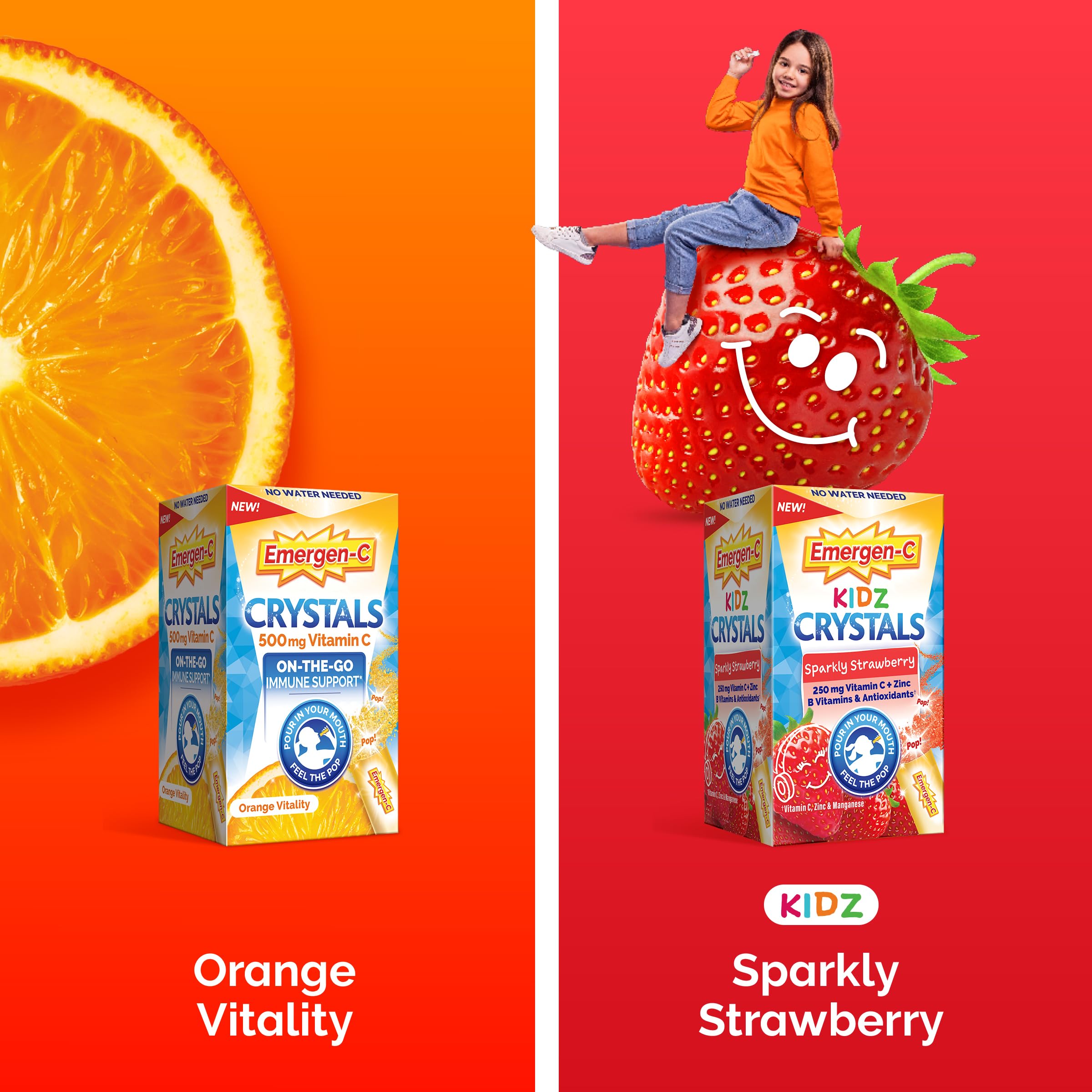 Emergen-C Kidz Crystals zinc and manganese antioxidants for immune friendly nutrition