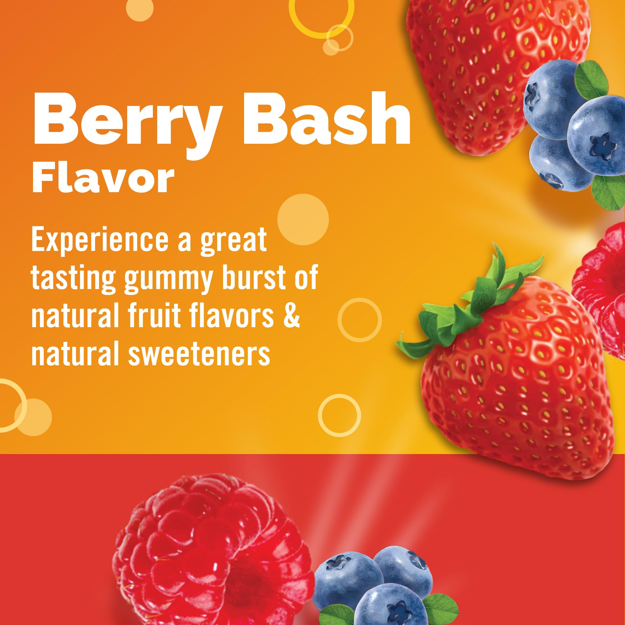 Emergen-C Kidz daily gummy with berry flavor shown with water