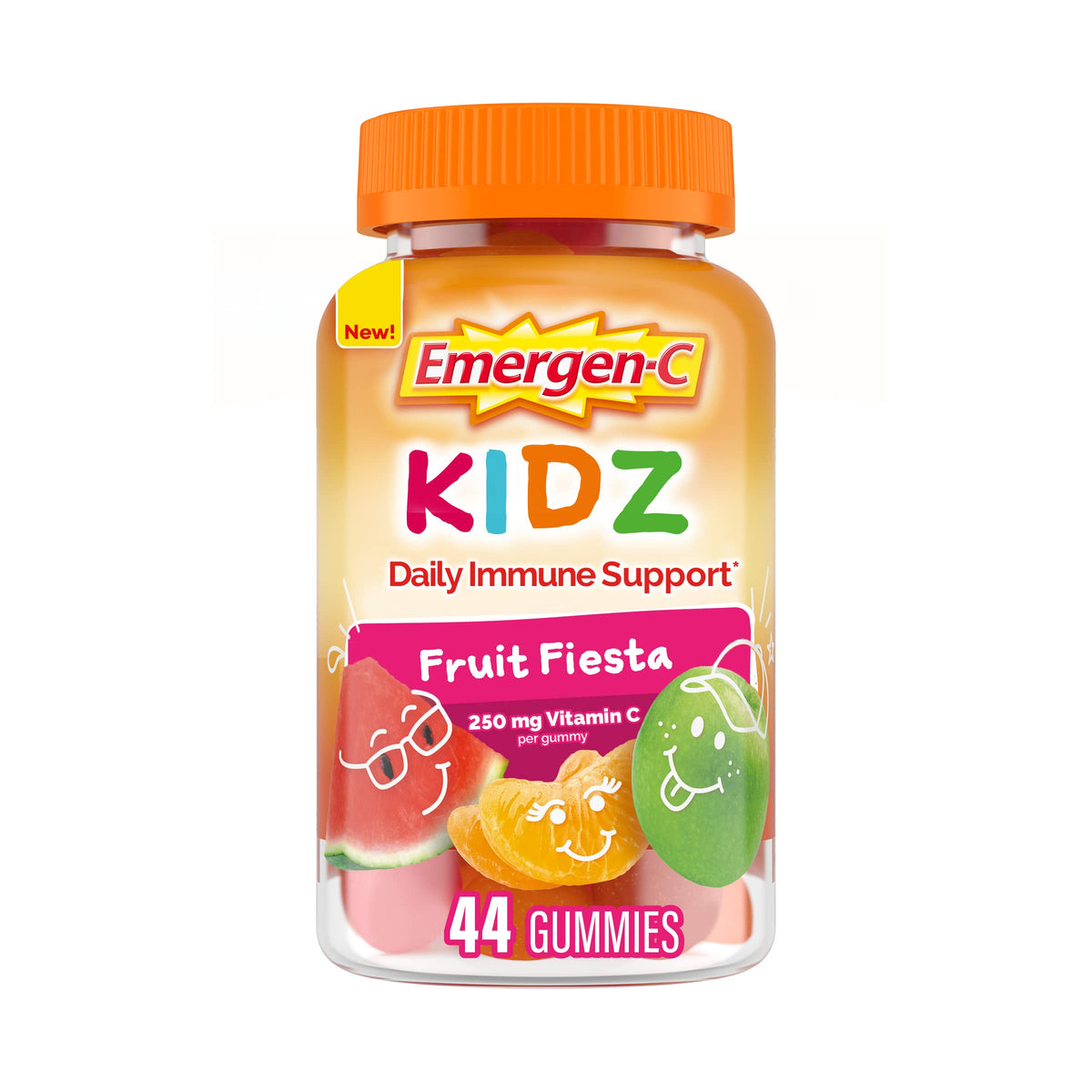 Emergen-C Kidz Daily Immune bottle front with Fruit Fiesta flavor for kid-friendly immune support