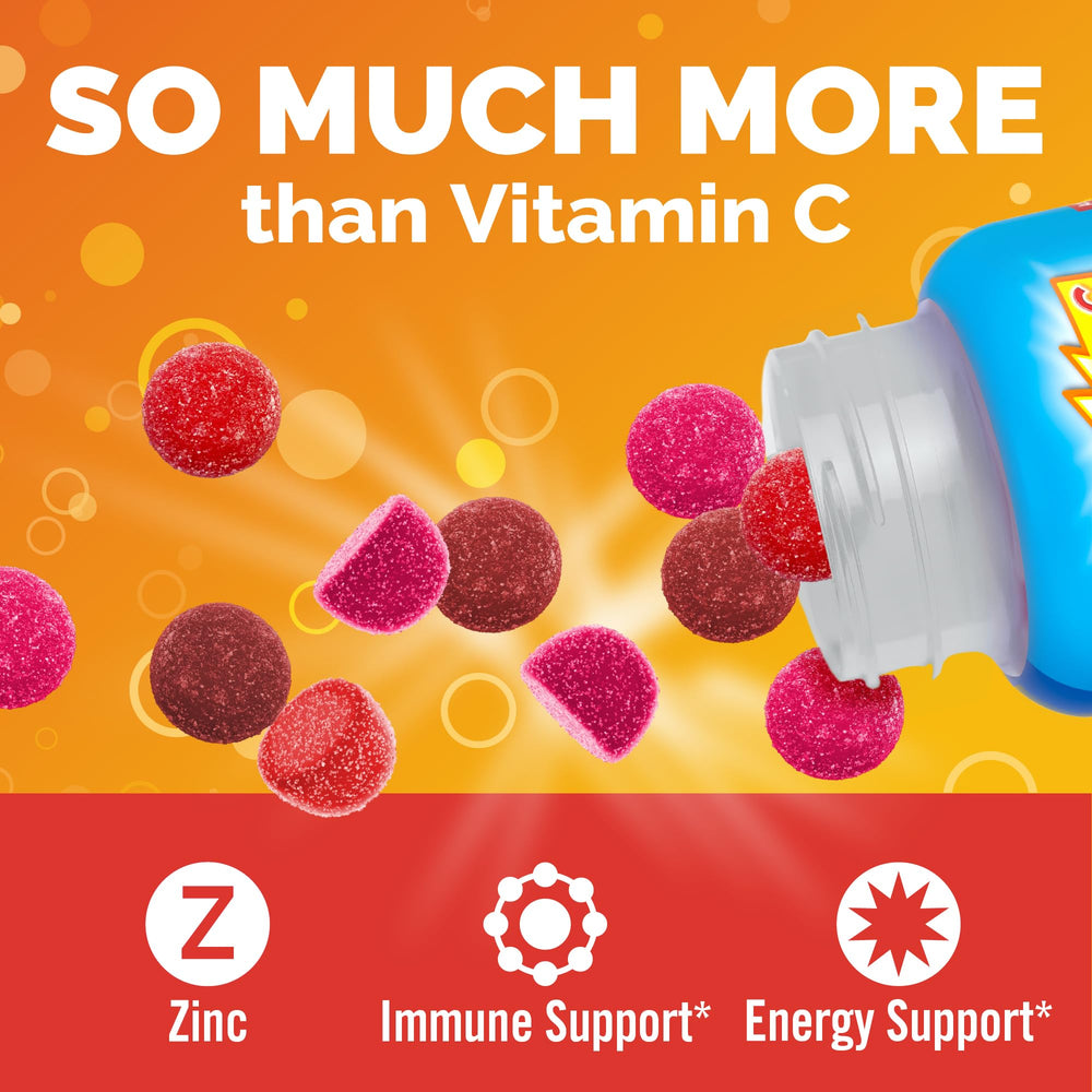 Close-up of Emergen-C Kidz gummies highlighting berry flavor and texture