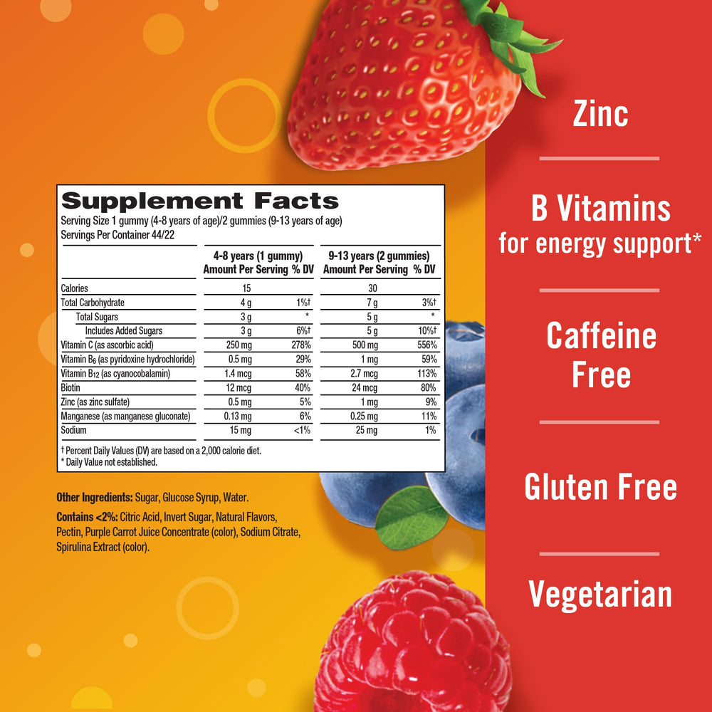 Caffeine-free Emergen-C Kidz gummies ideal for afternoon routines