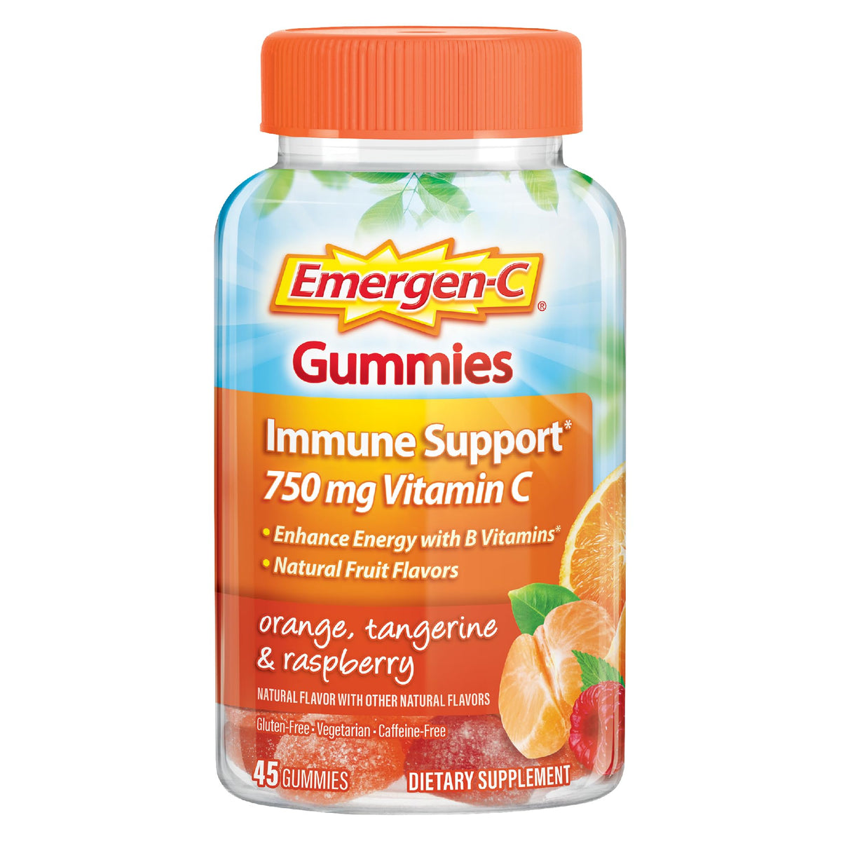 Emergen-C orange bottle showing bright gummies for daily immune support