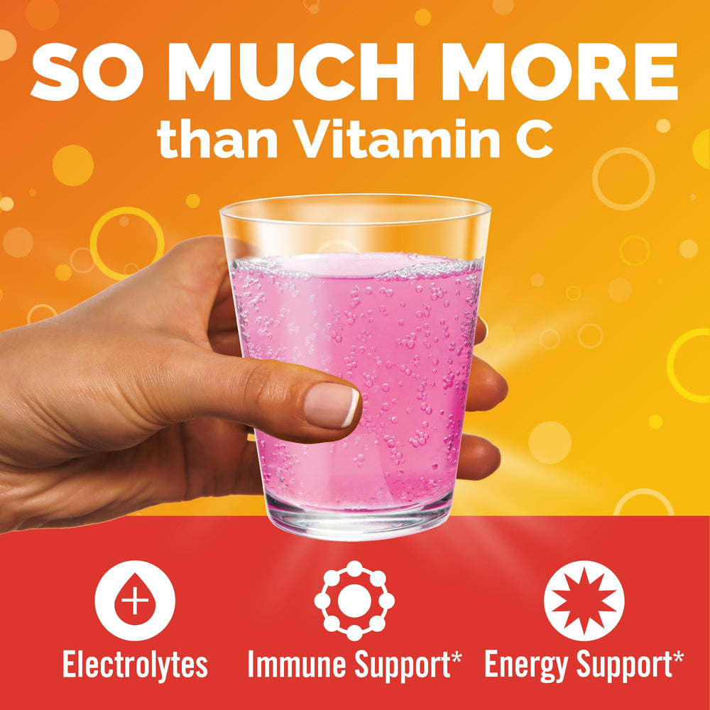 Emergen-C powder dissolving in water creates a quick fizz