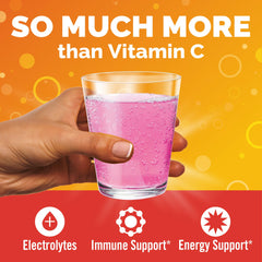 Emergen-C powder dissolving in water creates a quick fizz