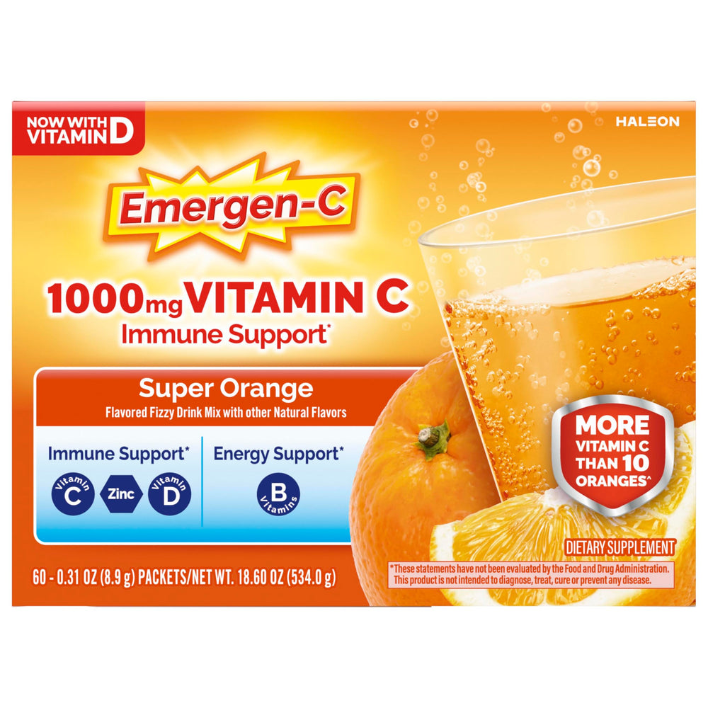 Emergen-C Super Orange open packet ready to mix.